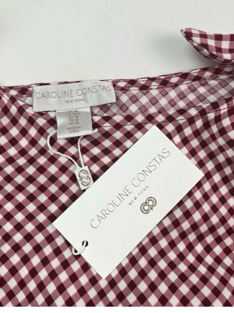 Caroline Constas Rose and White Gingham Tie-Shoulder Maxi Dress - Picture 9 of 9